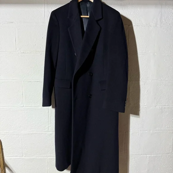 VINTAGE YVES SAINT LAURENT Coat Size S Navy Blue Wool Double - Main Image